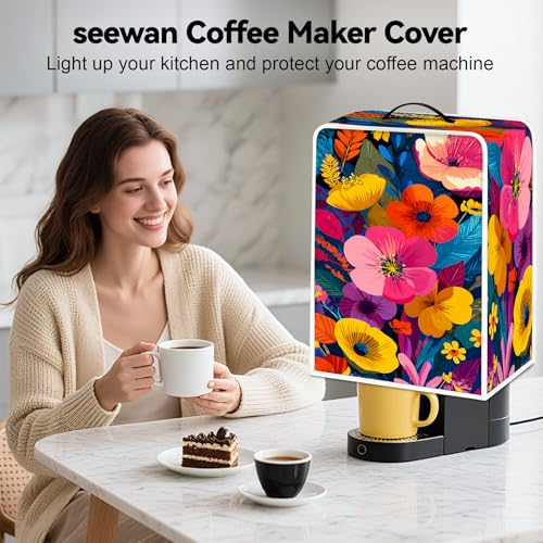 Image of Universal Coffee Maker Cover, Durable Polyester Lightweight Long-Lasting Dustproof Cotton Blend Appliance Protector for Kitchen Countertops (Colorful)