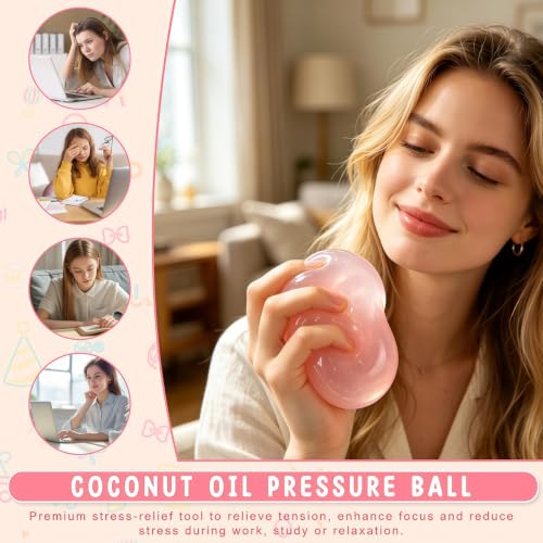 Image of Coconut Oil Squishy Stress Ball, Coconut Oil Ball - Formable No-Rebound Coconut Oil Stress Ball, Stress Relief Ball for Adult Calming Desk Decor Anxiety Relief Gifts (Pink Ball)