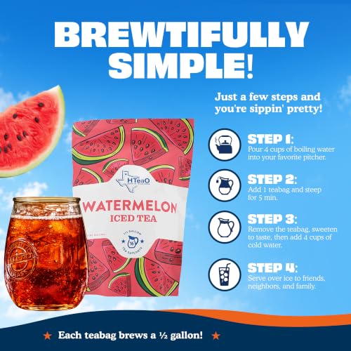 Image of HTeaO Iced Tea Bags - Make 8 Gallons - Texas Style - Black Tea (Watermelon)