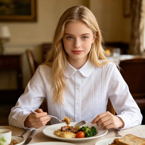 Image of Girls' Long Sleeve Peter Pan Collar Shirt Girls School Uniform Shirts