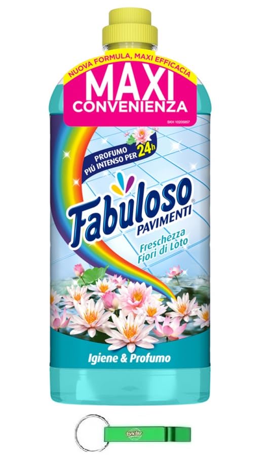 Fabuloso Detergente Pavimenti Fior di Loto - Limpiador de suelos con aroma a flor de loto, ideal para todo tipo de suelos y superficies, 1250 ml, incluye llavero Beni Culinari gratuito