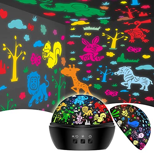 Tier Spielzeug für 3-9 Jahre Alte Jungen und Mädchen, 2 in 1 LED Projektor, Rotierendes Nachtlicht für 4-9 Jahre Alte Kinder, Weihnachts Geburtstags Geschenke für 3-10 Jahre Alte Jungen und Mädchen Cover