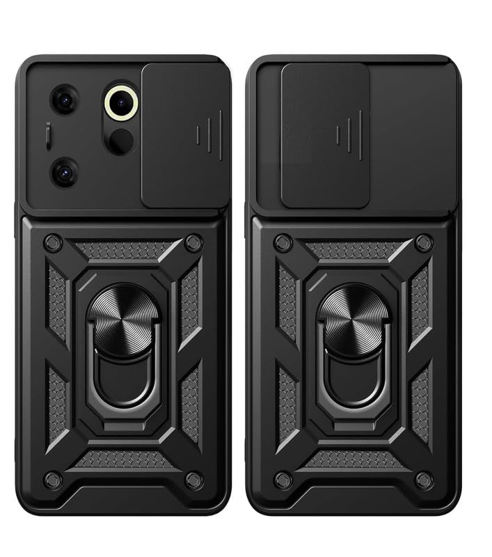 Image of ELICA Shutter Ring Case for Tecno Camon 20 Premier 5G, Military Grade Protection Phone Case with Slide Camera Cover /Rotation 360 Ring Case for Tecno Camon 20 Premier 5G - Black