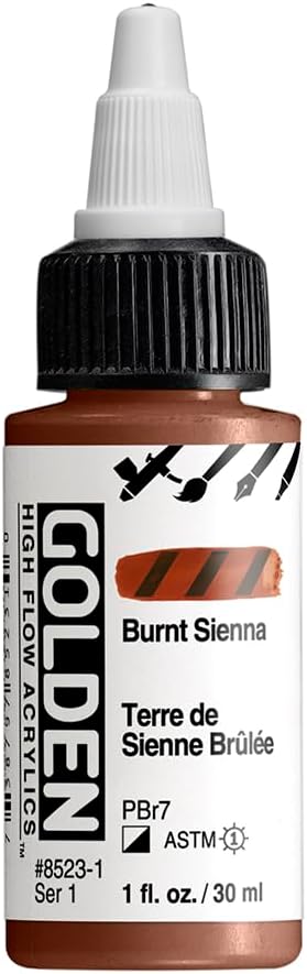 GOLDEN High Flow Acrylics, Burnt Sienna, 1 fl. oz. Bottle, Professional Acrylic Paint, Semi-Opaque