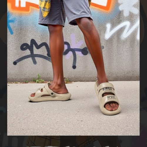 Dikermoon Men's Trendy Pillow Slides, Soft Sole Lightweight Home Shower Non-slip Beach Slides, Comfort Slippers, Massage, EVA Sandals4