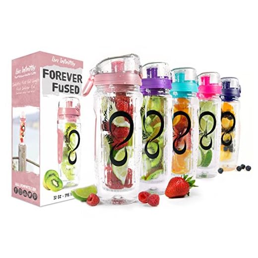 Live Infinitely 32 oz. Infuser Water Bottles - Featuring a Full Length Infusion Rod, Flip Top Lid, Dual Hand Grips & Recipe Ebook Gift (Rose Gold, 32 oz)