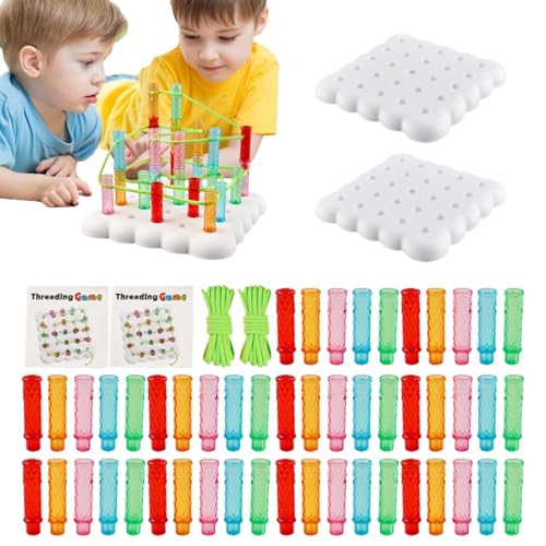 Wlikmjg Juegos De Enhebrar | Juego De Apilar Bloques con Tablero - Juego de Bloques para Dos Jugadores: Calmar Ánimo, Resolver Problemas, Aprender Números y Educación Sensorial