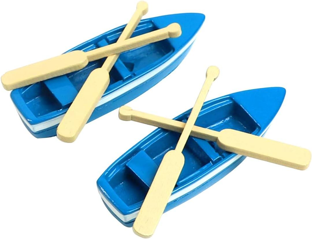 Framendino, 2 Sets Mini Rowboat Tiny Wooden Boat with Oars for Fairy Garden Accessories