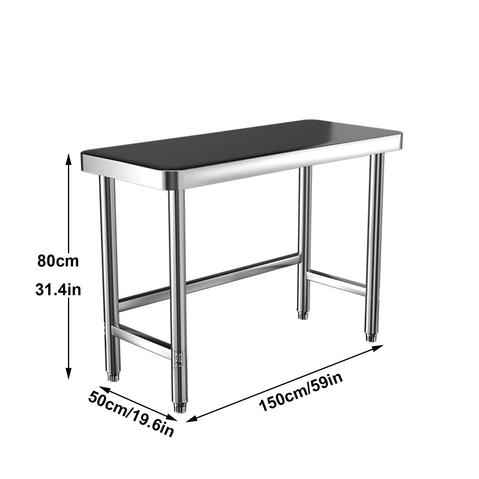 Edelstahltisch für Vorbereitung und Arbeit, mit verstellbarer Unterablage, kommerzieller Arbeitsplatz, für Zuhause, Restaurant, Hotel und Garage (150 x 50 cm, einlagig)