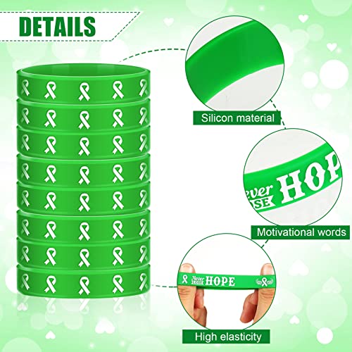 Sosation 48 Pcs Mental Health Awareness Bracelet Gifts Items Green Mental Faith Courage Hope Silicone Motivational Bracelets for Men Women3