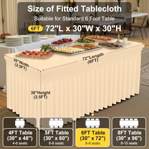 Image of Smiry Spandex Elastic Fitted Table Cloth Skirt for 6FT Rectangle Table | Stretch Washable Table Cloth, Banquet Table Cover for Wedding, Party, Indoor & Trade Shows, (Ivory, 72Lx30Wx30H)