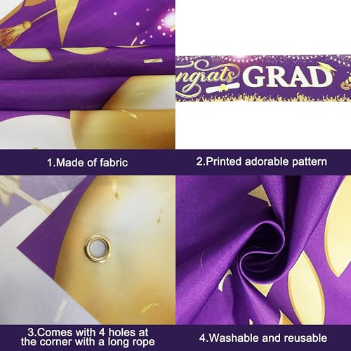 Image of Graduation Decorations 2026 | Purple and Gold Congrats Grad Banner - 120x20 Inch | Purple and Gold Graduation Yard Banner for Outdoor | Graduation Party Decorations 2026 | KatchOn