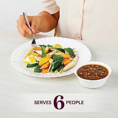 Image of Larah by Borosil Silk Series Opalware Dinner Set | for Family of 6 | Microwave & Dishwasher Safe | Bone-Ash Free | Crockery Set for Dining & Gifting | Plates & Bowls | White (27 PCS)