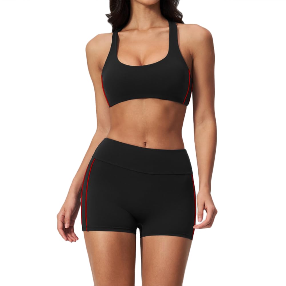 XYFfybhsd Women's Sports Bra & High Waist Shorts Outfit for Gym, Running & Outdoor Sports(Size:M,Color:Black)