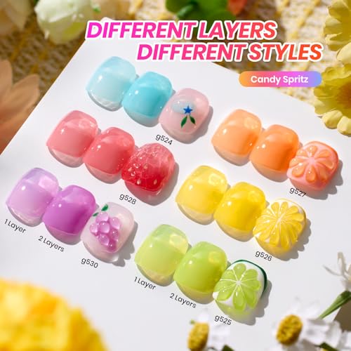 Image of Beetles Candy Spritz Neon Gel Nail Polish Set - 6 Colors Summer Jelly Gel | Nail Kit Yellow Orange Red Purple Blue Green Sheer Translucent Effect Soak Off UV Nail Art Gift Manicure for Women