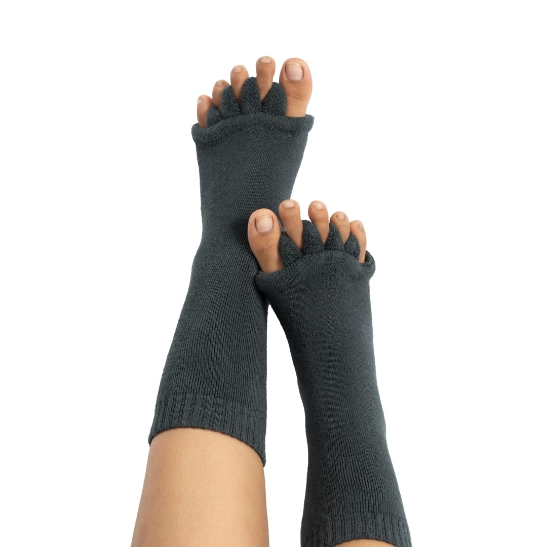 Foot Alignment Cotton Socks 5 Toe Seprator -Easing Bunion, Plantar Fasciitis, Hammer Toes, And Pain Relief |- Size Uk6-9 (Grey, M)