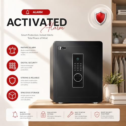 Image of Amazon Basics Pro Gross Capacity - 51L (Net - 46L), Biometric Fingerprint + Password Safe Locker Box for Home & Office | Digital Electronic Security Locker Safe With Dual Access, Anti Theft Steel Body