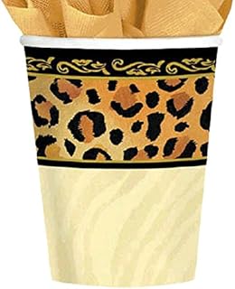 amscan Disposable Paper Cups in Safari Chic Style Print (8 Pack), 9 oz, Black/Brown/Orange