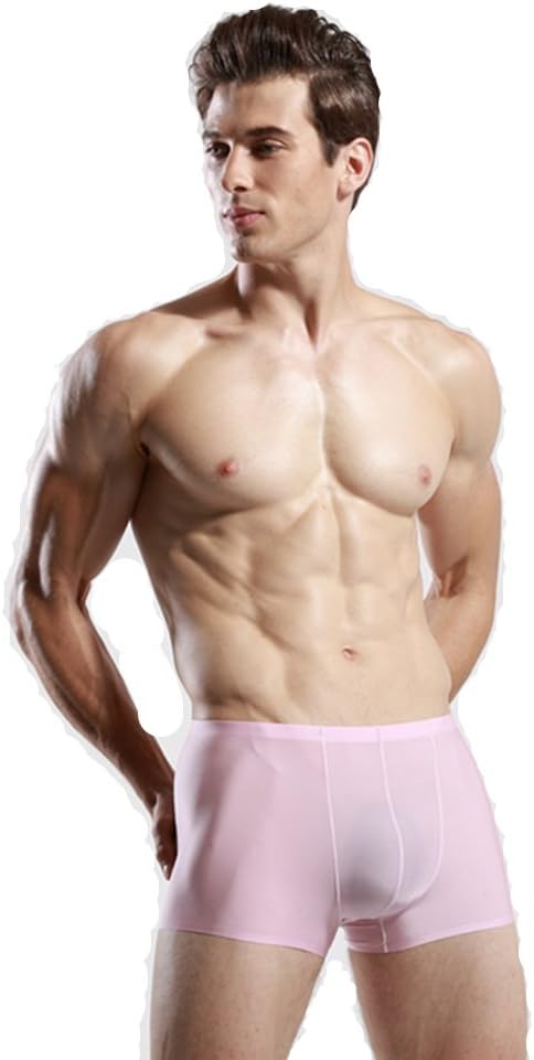 New Material Ice Silk Sexy Men Boxers Super Smooth and Breathable Four Corner Underwear Pink