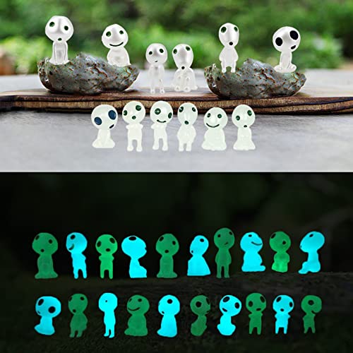 IJHYGD - Juego de 20 Piezas de Princesa Mononoke Kodama con Figuras de Elfos de los árboles Luminosas de Resina, balcón y jardín, decoración para Micro Paisaje, Patio al Aire Libre (Azul Verde)