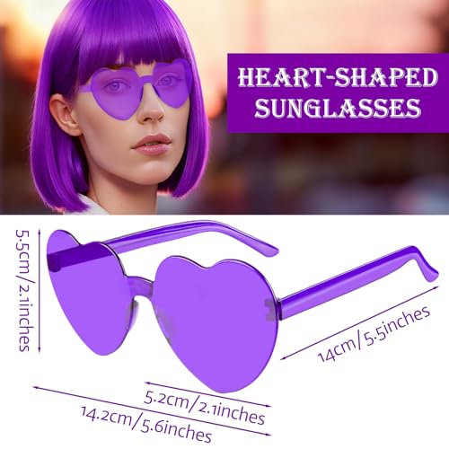 Image of 2 Pack Colored Bob Wigs and Heart Sunglasses Set, Purple Hot Pink Short Straight Bob Wig with Bangs Neon Party Colorful Synthetic Hair for Women Men Halloween Costume Bachelorette Party Favors