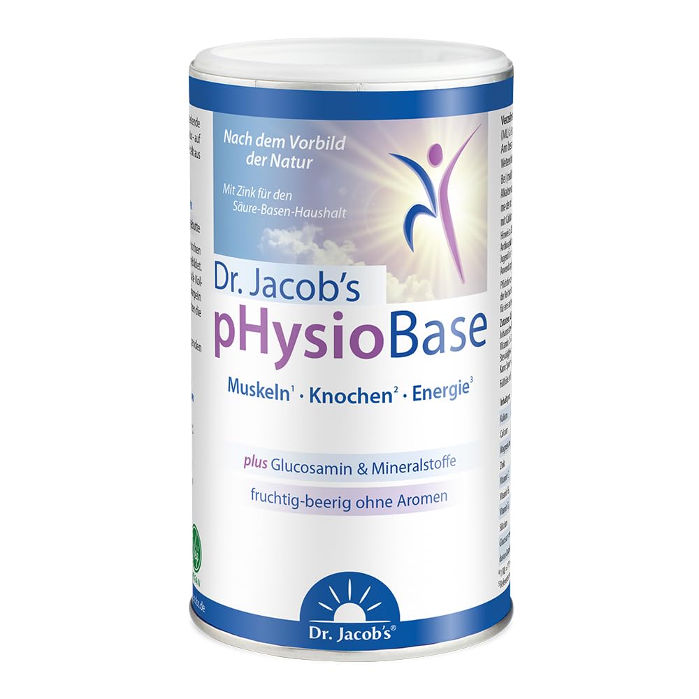 Dr. Jacob’s pHysioBase I für Sport und Alltag I für Knochen und Muskeln* | Mit veganem Glucosamin, Kaliumcitrat, Magnesiumcitrat, Calciumlaktat und Vitamin C I für die Säure-Basen-Balance*