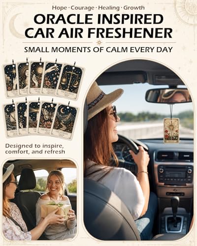 Image of 10PCS Oracle Inspired Car Air Fresheners - Inspirational Scented Hanging Cards with Floral Fragrances, Aesthetic Car Mirror Accessories, Self Care Gifts for Women