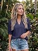 Blusas para mujer Dokotoo, escote en V, manga corta abullonada, tops casuales de negocios 4