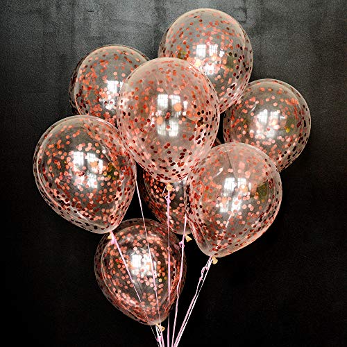 Dusico® Gold Confetti Balloons For Party Decorations, Rose Golden Paper Dots Inside Clear 12 Inches Latex Balloon, (20 Pack), For Helium Or Air. Wedding Supplies