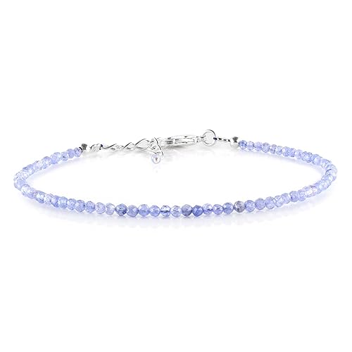 YANARA Natural Tanzanite Bracelet Gemstone Full Micro Beads Dainty Purple Jewelry for her December Birthstone, Energy Healing Crystals, Silver