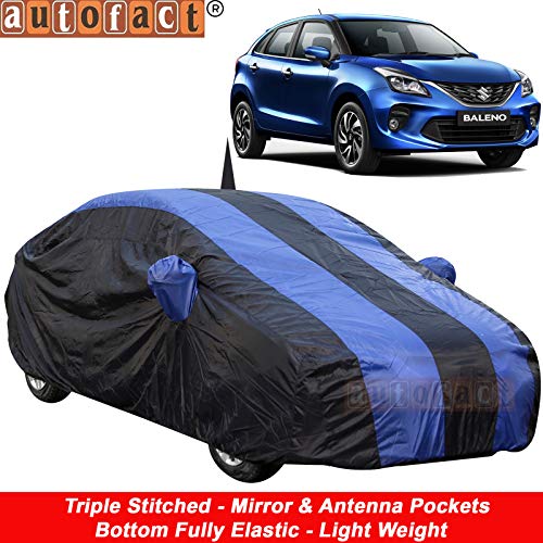 Image of Autofact Car Body Cover for Maruti Baleno (2015 to 2021) with Mirror and Antenna Pocket (Light Weight, Triple Stitched, Heavy Buckle, Bottom Fully Elastic) (Maruti Baleno, Royal Blue)