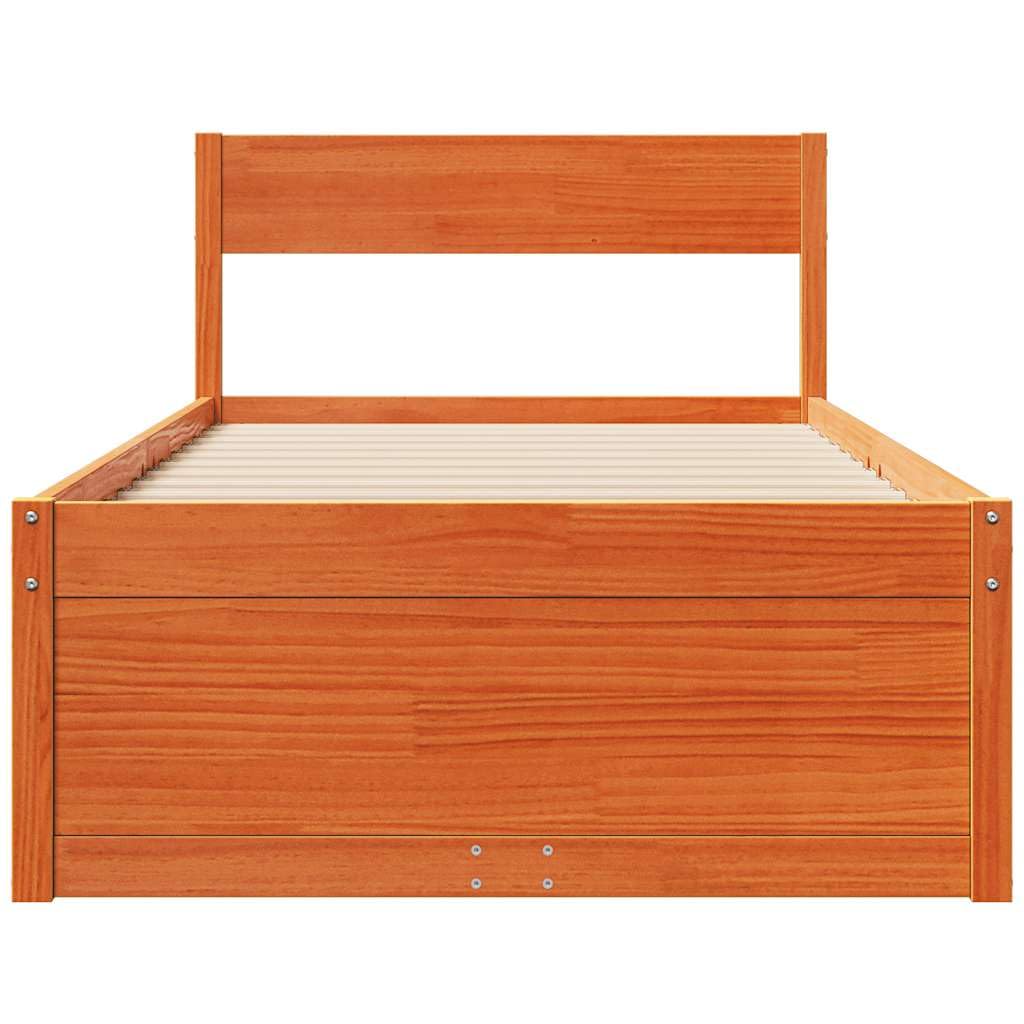 vidaXL Giroletto Cassetti Marrone Cera 90x190cm Legno Massello di Pino, Telaio Letto, Base Letto, Letto in Legno, Struttura Letto, Letto