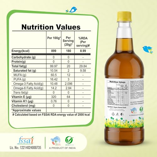 Image of Natureland Organics Kachhi Ghani Pure Mustard Oil 1 Ltr - Cold Pressed