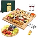 Cheese Board Charcuterie Board, Large Bamboo Platter for Serving Cheese, Meat, Unique Housewarming G
