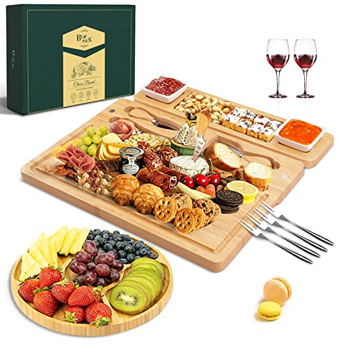 Cheese Board Charcuterie Board, Large Bamboo Platter For Serving Cheese, Meat, Unique Housewarming Gifts For Women, Anniversary, Wedding Gifts For Couple, Bridal Shower Gift #TOP2