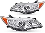 TUSDAR Headlight Assembly Set for 12-14 Toyota Camry L / Le / Xle / Hybrid / SE Driver Passenger Side (Chrome Housing with Amber Reflector)
