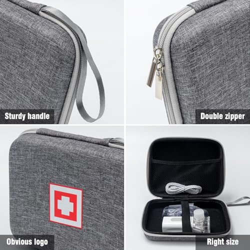 Image of Protective Carrying Case for Portable Nebulizer, Travel Medical Bag with Hard Shell for Inhaler Spacer, Masks, Emergency Medicine Storage Bag with Asthma Alert Tag, Medical Card and Carabiner (Gray)