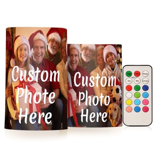 Image of Personalized Flickering Flameless Candles, Custom Photo LED Candles Set of 2, Remote Timer Battery Operated Candle for Valentine Wedding Birthday