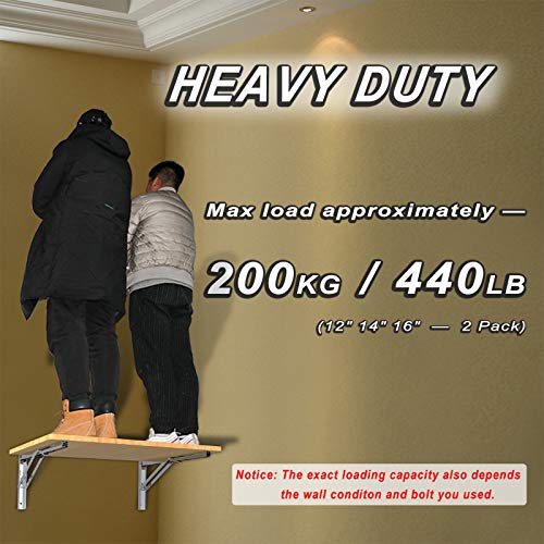 Boeray ZJ0010 16 Inch 304 Stainless Steel Folding Shelf Bracket Triangle Wall Mount Support Heavy Duty Paint Bench Table Shelf Brackets 90 Degree Hinge Shelves Tables 440 Lb / 200Kg Load Pack Of 2 thumb #2