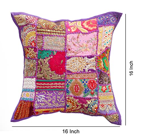 Image of Ravaiyaa - Attitude is everything Set Of 2 PC Home Sofa Decor Cotton Cushion Cover, Handmade Khambadiya Patchwork Pillow Case, Embroidery Cushions