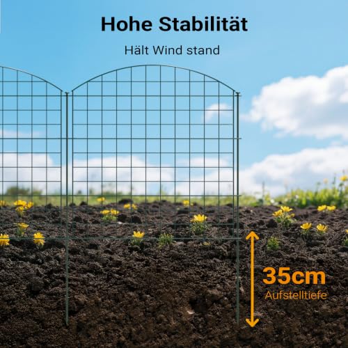 Wiltec Gartenzaun Set mit 5 Elementen grün, Teichzaun mit Oberbogen, Maschendrahtzaun 770 x 8 x 780 mm, Steckzaun leichte Montage, pulverbeschichtet & korrosionsbeständig
