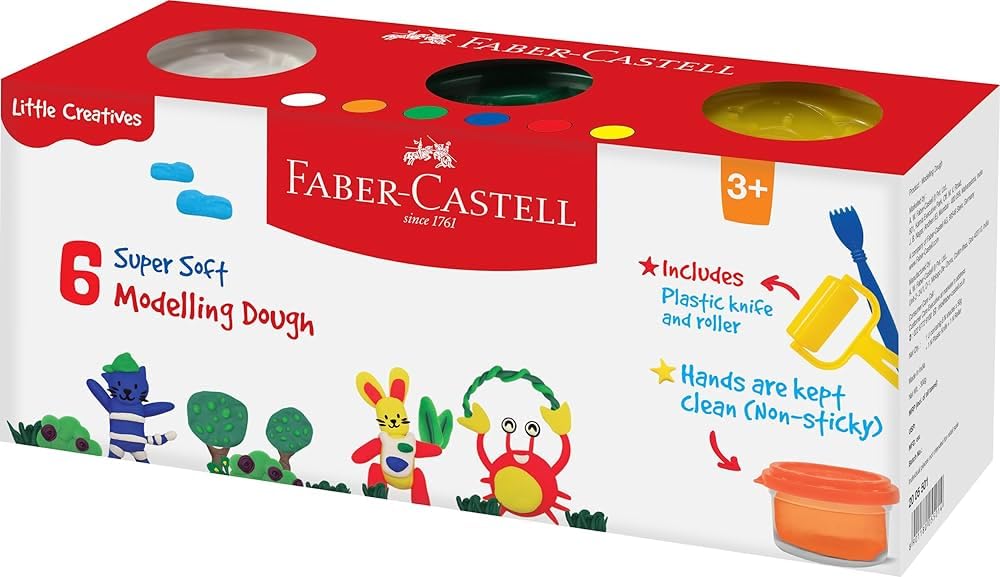 Faber-Castell Modelling Dough Set of 6 Shades Colours 100g Blister Pack | Soft Non Toxic Colour Clay for Kids, DIY Craft, School Projects & Creative Learning Activities-image-8