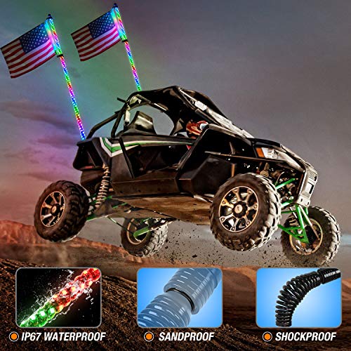 Image of Nilight - TL-27 2PCS 4FT Spiral RGB Led Whip Light with Spring Base Chasing Light RF Remote Control Lighted Antenna Whips for Can am ATV UTV RZR Polaris Dune Buggy Offroad Truck