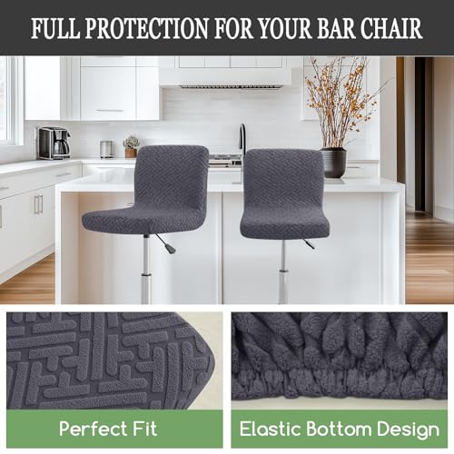 Image of FUANGUI Bar Stool Covers with Backs, 4 Pack Stretch Bar Stool Chair Covers, Knitted Jacquard Bar Stool Covers,Washable Bar Chair Covers Swivel Barstool Slipcovers (Knitted Dark Drey 01)