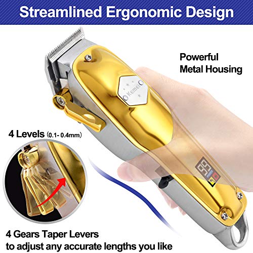 Powerful Hair Clippers for Men Hair Cutting Kit Professional Cordless Rechargeable Hair Beard Trimmers Mens Grooming Set LED Display Gold - Thumbnail 2