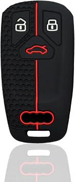 Silicone Car Key Cover Case Compatible with A4 B9 A5 A6 8S 8W Q5 Q7 4M S4 S5 S7 TT TTS TFSI RS 3 Button Key Shell Accessories, Key Fob Cover, Soft Protector, Non-slip, Anti-Scratch