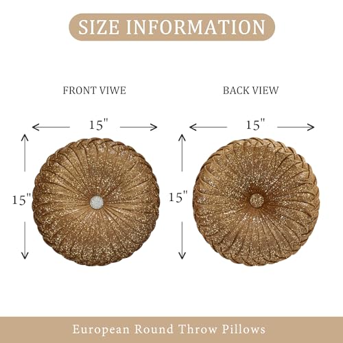 Image of EUCIOR Round Throw Pillows,Brown Throw Pillows,Gold and Brown Decorative Pillow,Pumpkin Pleated Handmade Round Velvet Decorative Pillow for Sofa Bedroom Livingroom