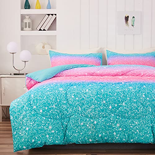 KADSH-Queen-Size-Starry-Comforter-Sets-Colorful-Glitter-Galaxy-Pink-Comforter-Set-Queen-Girls-Pink-Bedding-Set-Includes-1-Comforter-and-2-Pillowcase228x228cm 51WoalwmpOS