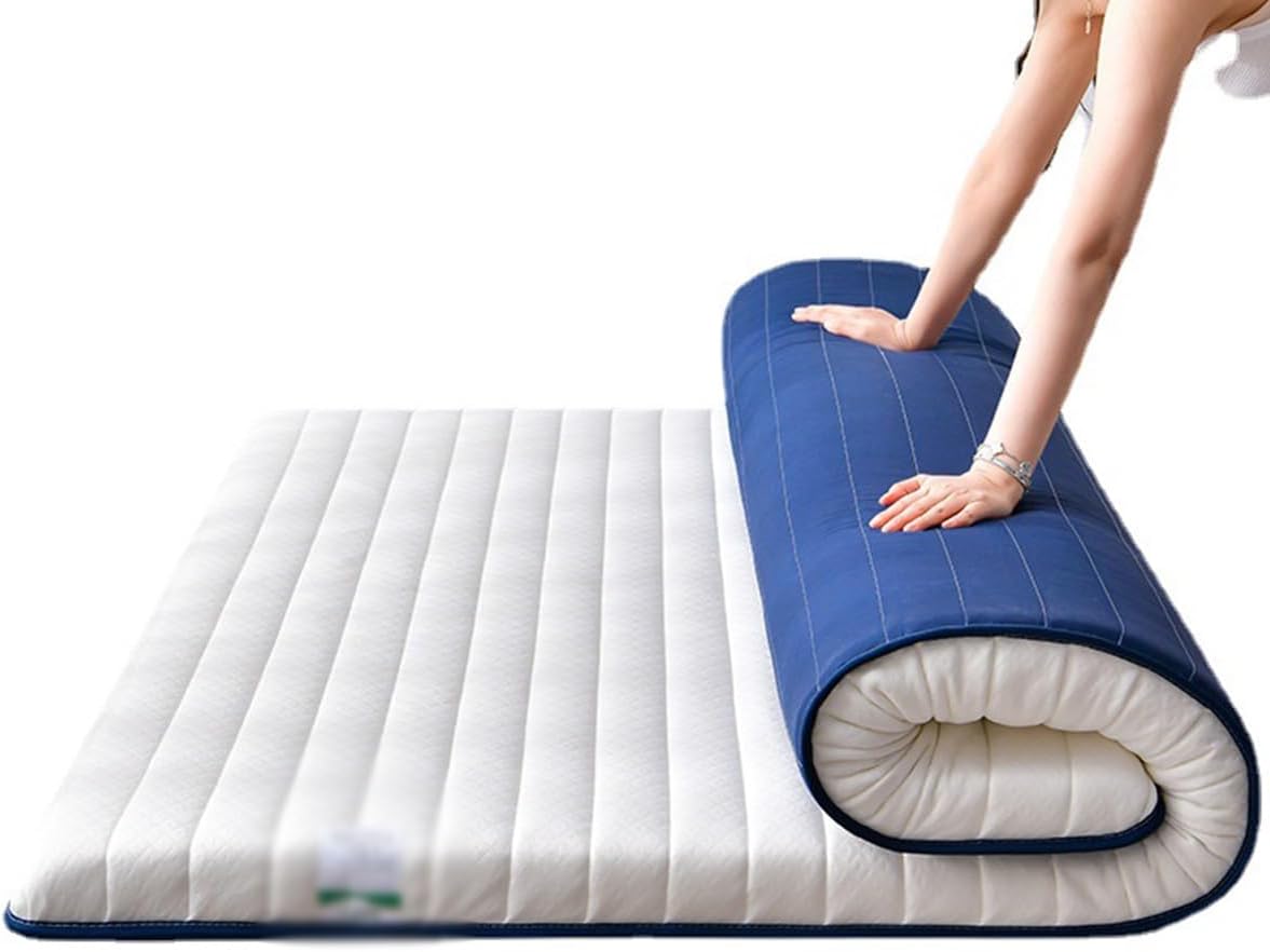 Portable Japanese Futon Mattress Tatami Floor Mat Roll-up Sleeping Pad for Dormitory Indoor Outdoor(White,0.9 * 2.0m(5cm))