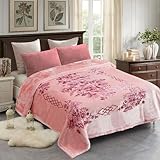 JML Korean Style Mink Blanket Heavy King Size 87' x 94', 10.5 Pounds Plush Fleece Blankets for Winter- Silky Soft and Warm, 2 Ply A&B Printed Embossed Raschel Bed Blanket (Pink Floral)